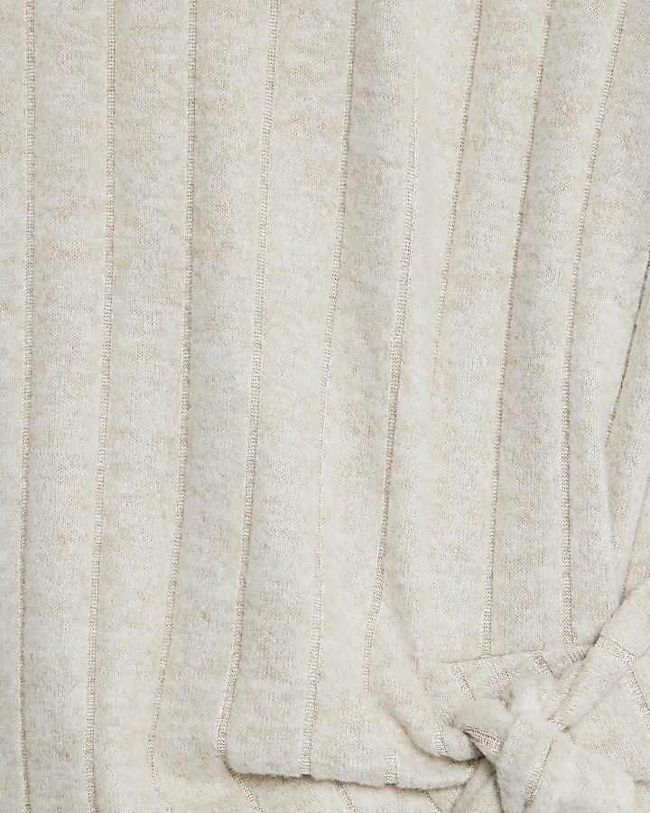 Cream Short Sleeve Wide Ribbed Knot Side Top