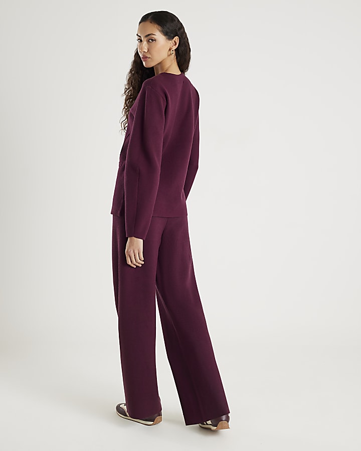 Red Knitted Wide Leg Trousers