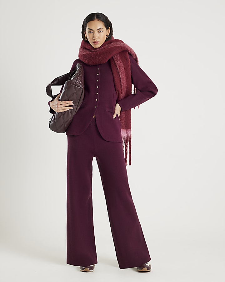 Red Knitted Wide Leg Trousers