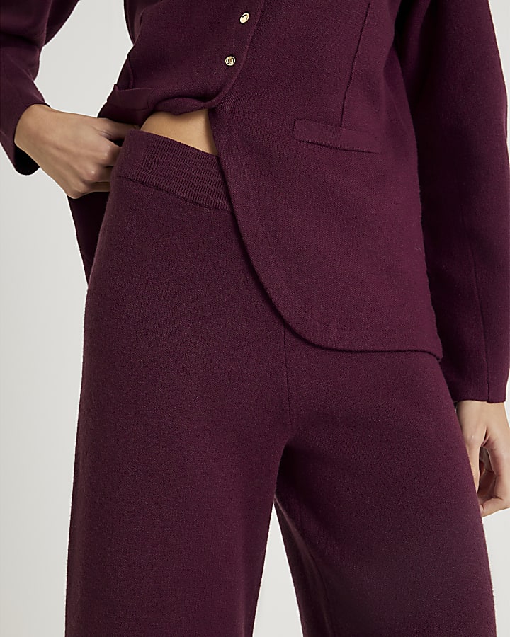 Red Knitted Wide Leg Trousers