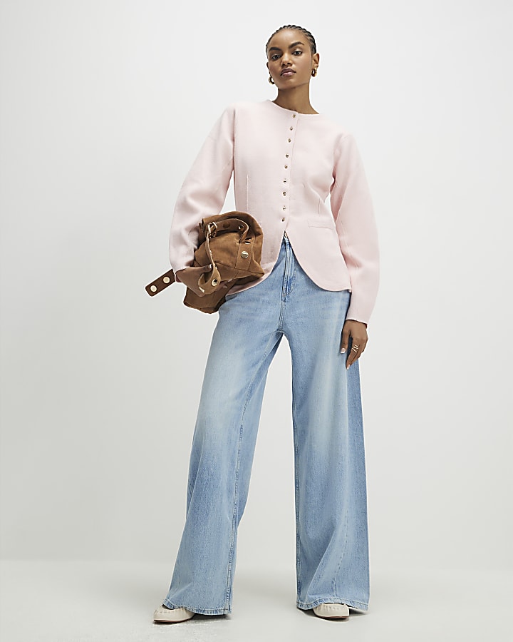 Pink Long Sleeve Structured Cardigan