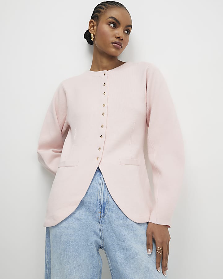 Pink Long Sleeve Structured Cardigan