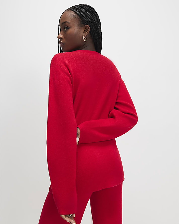 Red Longline Structured Cardigan