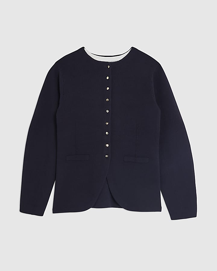 Navy Knitted Long Sleeve Structured Cardigan