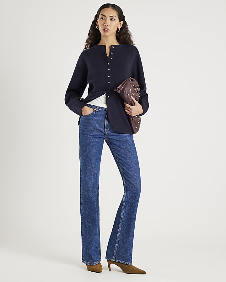 Navy Knitted Long Sleeve Structured Cardigan