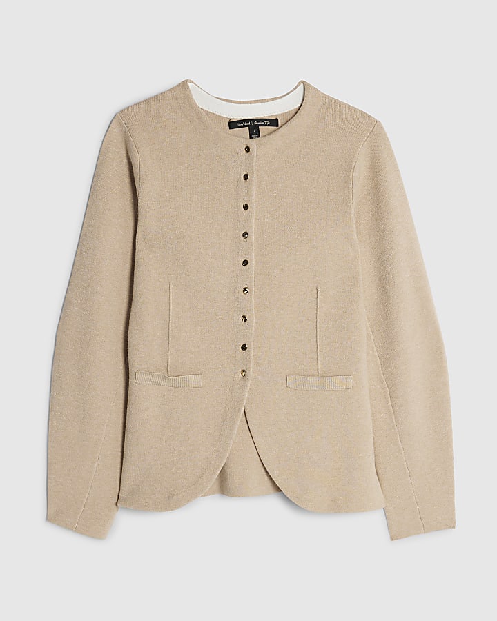 Beige Knitted Long Sleeve Structured Cardigan