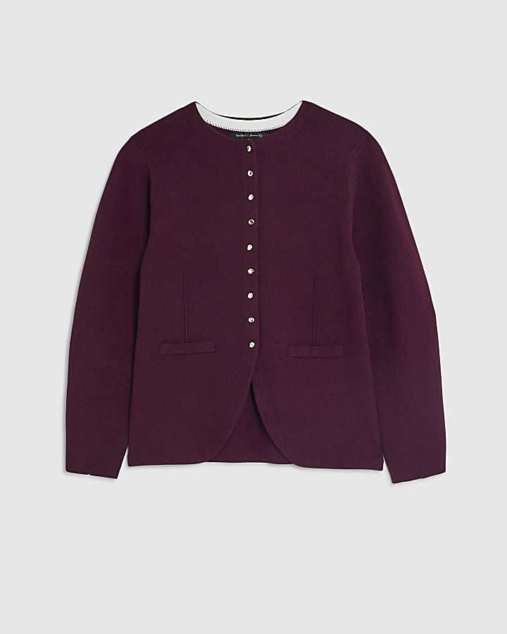 Red Knit Long Sleeve Structured Cardigan