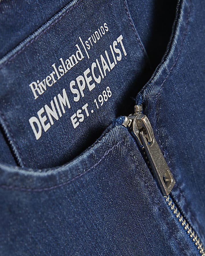 Blue Zip Through Denim Midi Dress