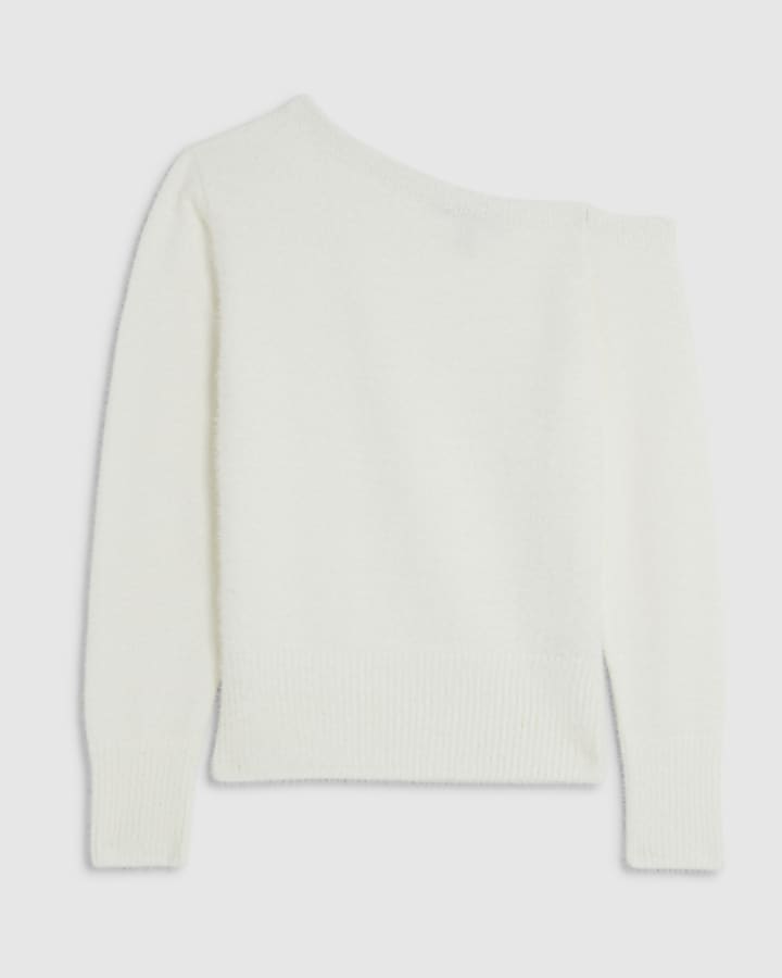 White Long Sleeve Asymmetric Fluffy Top