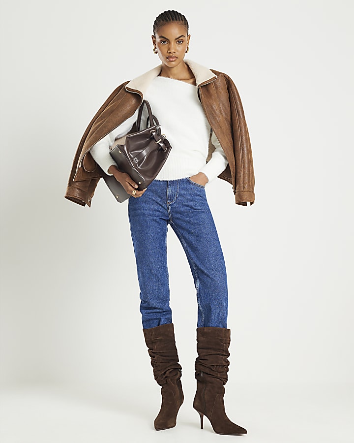 White Long Sleeve Asymmetric Fluffy Top