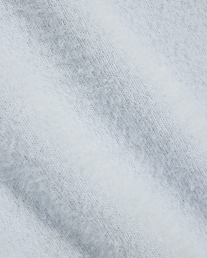 Blue Long Sleeve Asymmetric Fluffy Top