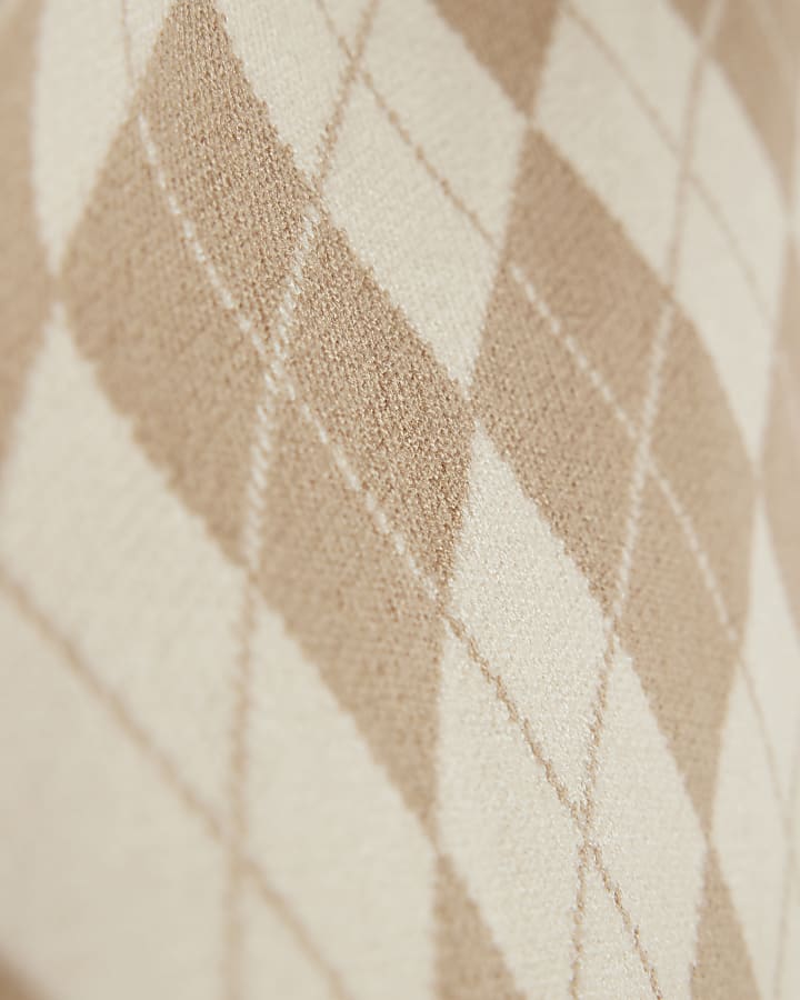 Beige Knitted Argyle Mini Skirt