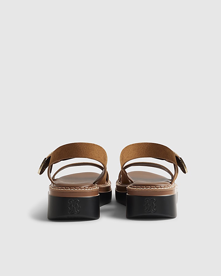Brown Wide Fit Ring Buckle Flatform Sandals