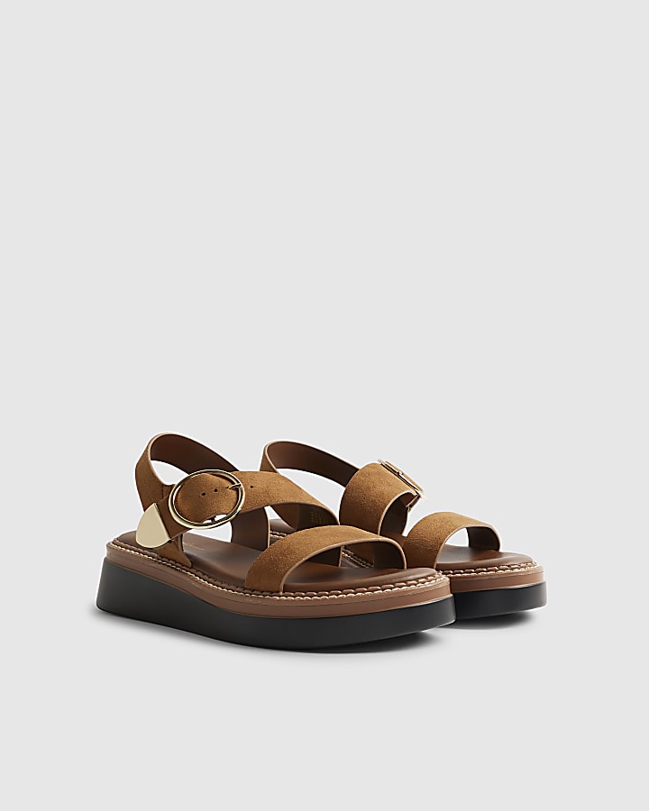 Brown Wide Fit Ring Buckle Flatform Sandals