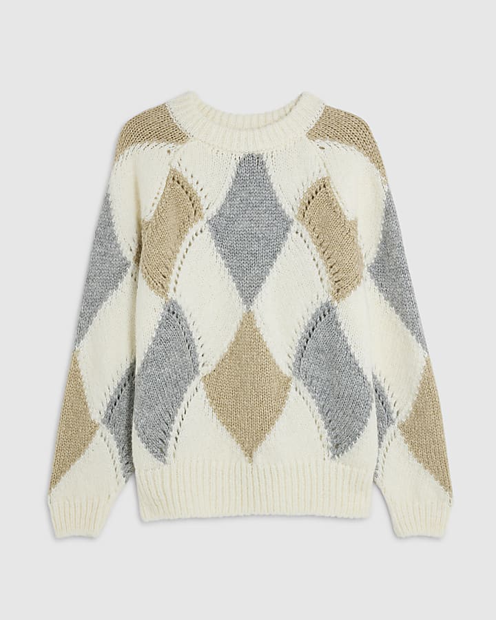 Cream Argyle Jumper