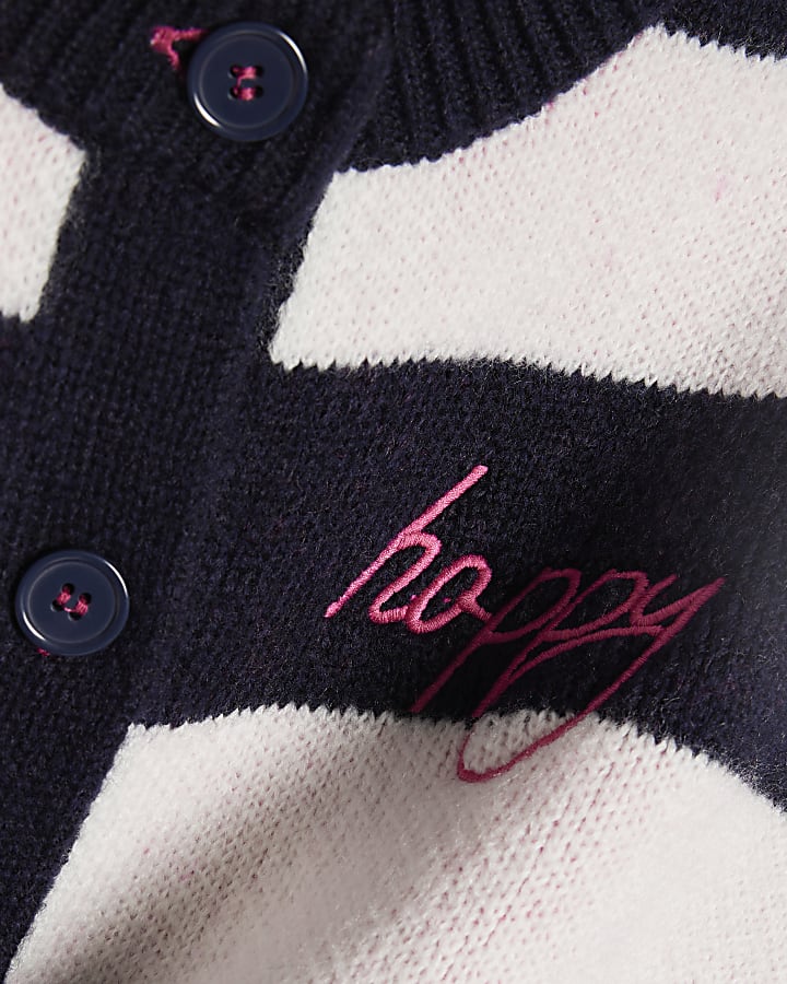 Navy Knitted Striped Happy Cardigan