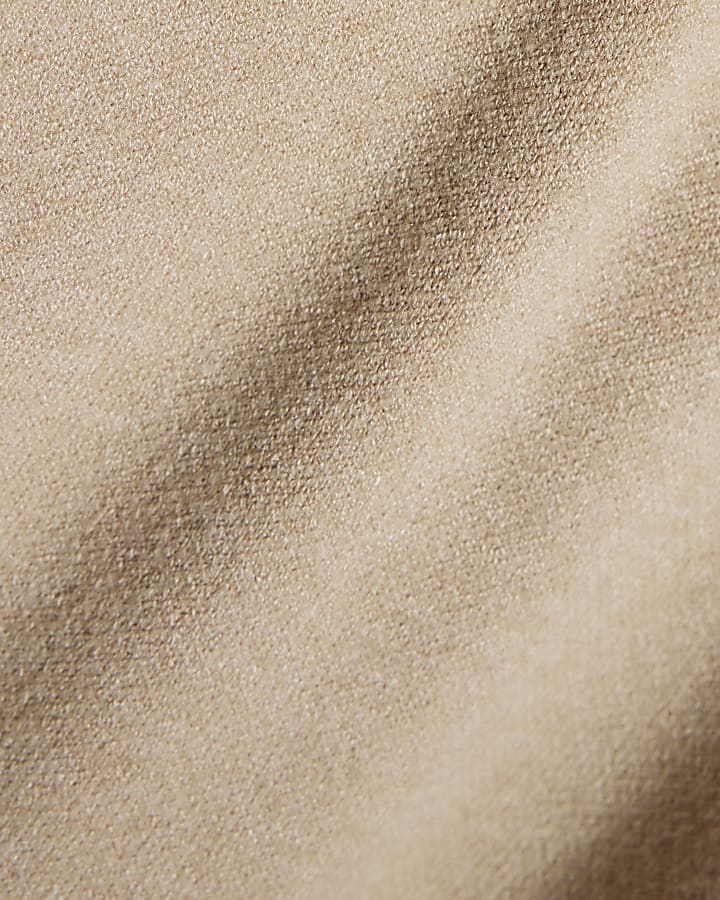 Beige Knitted Wide Leg Trousers