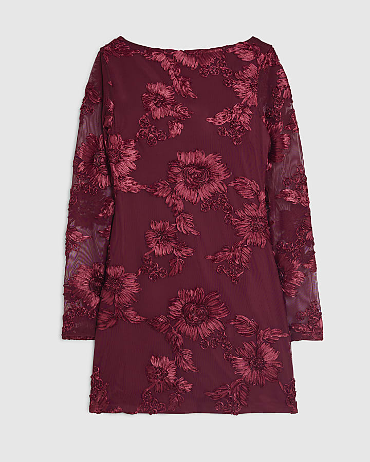 Red Long Sleeve Cornelli Mini Dress