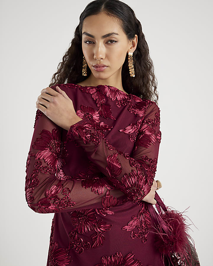 Red Long Sleeve Cornelli Mini Dress