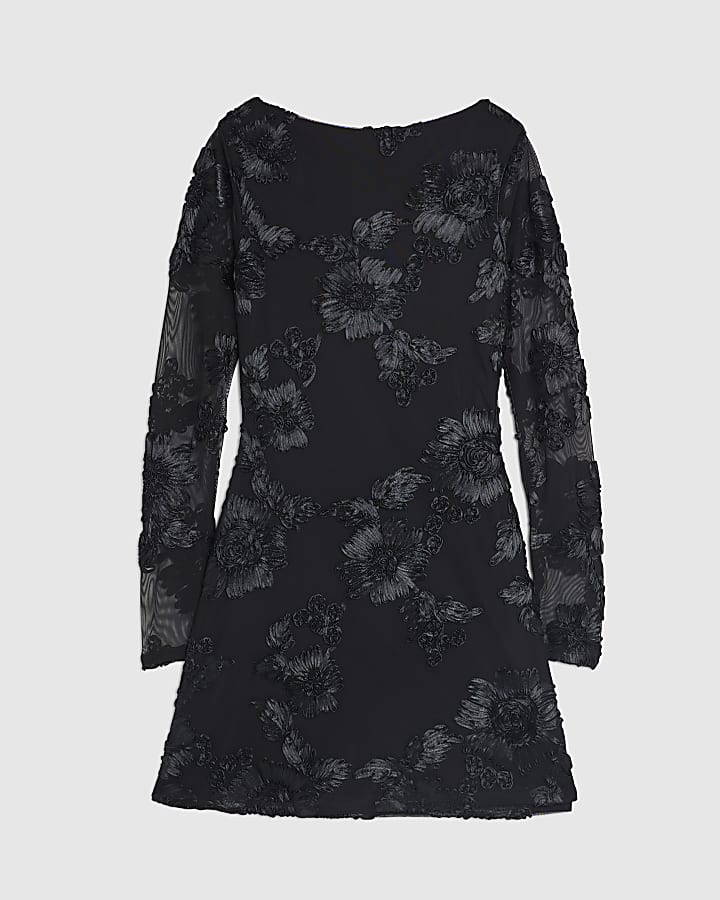 Black Long Sleeve Cornelli Mini Dress