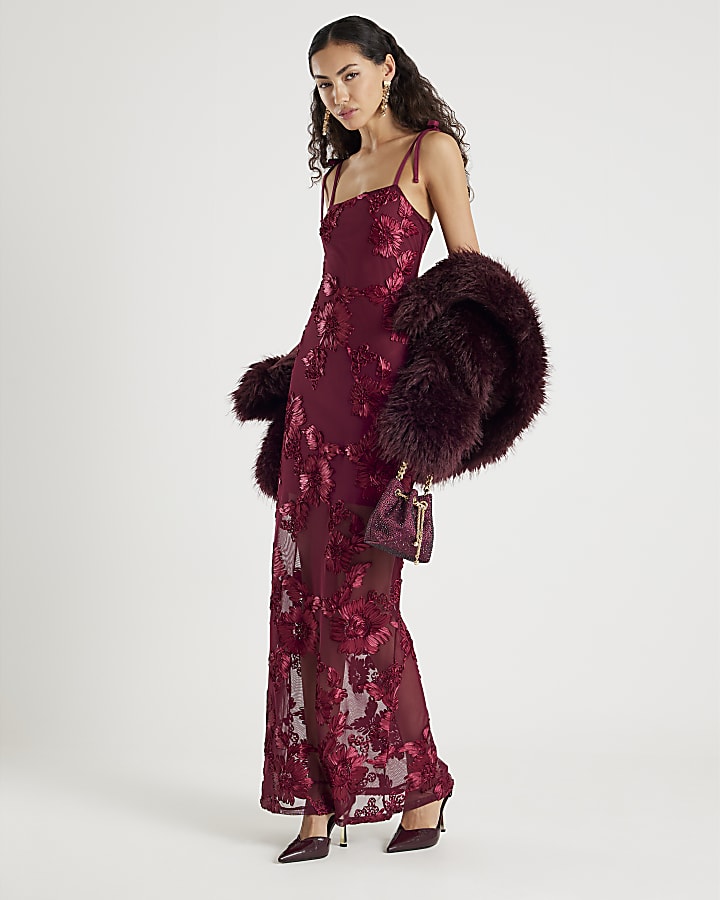 Red Sleeveless Cornelli Maxi Dress