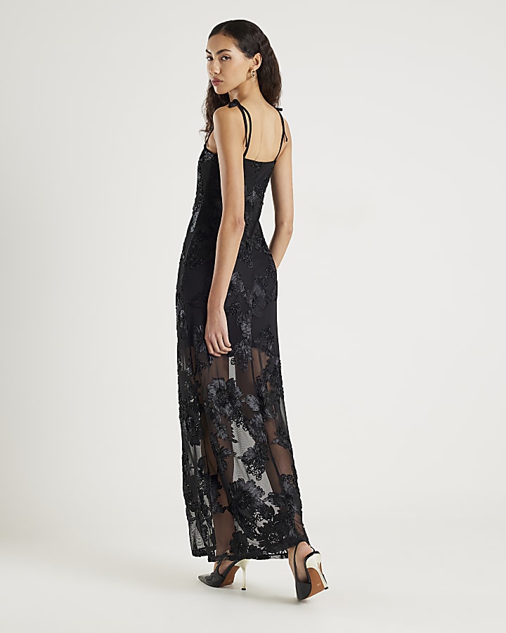 Black Sleeveless Cornelli Maxi Dress