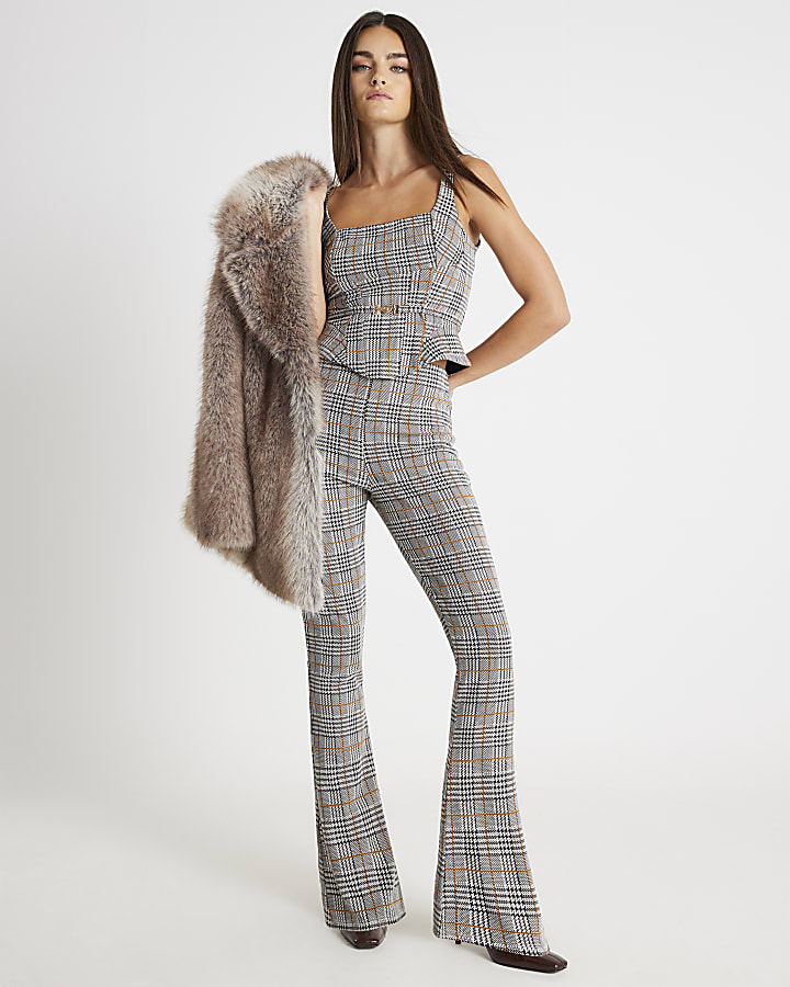 Grey Check Kickflare Trousers