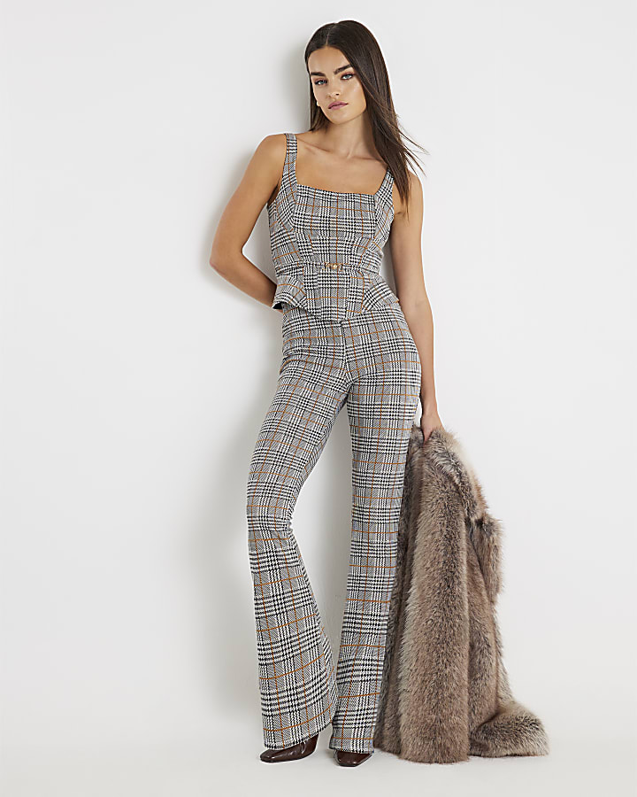 Grey Check Kickflare Trousers