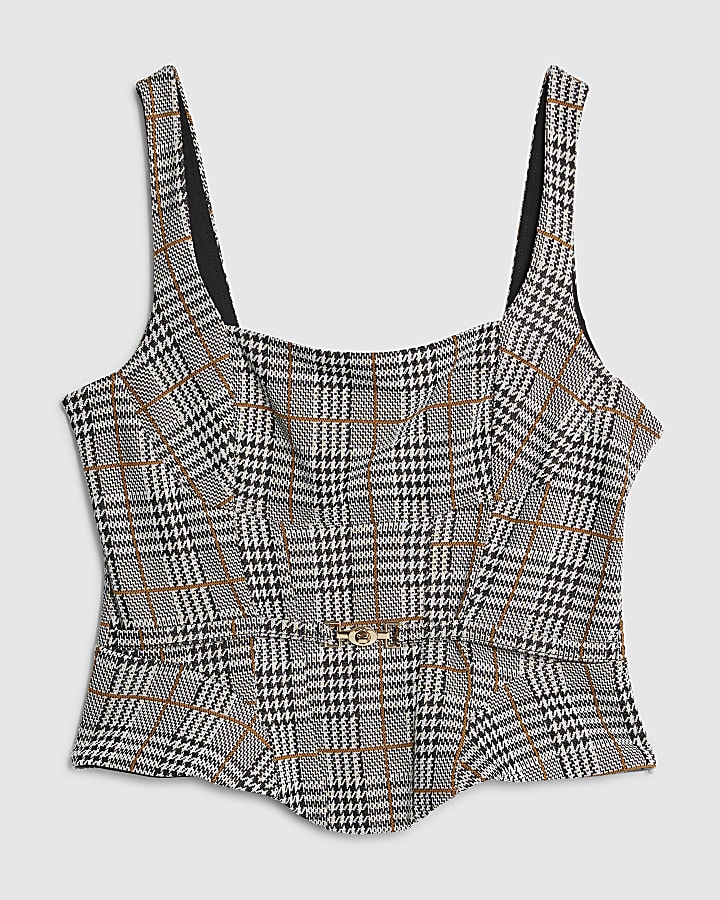 Grey Check Trim Corset Top