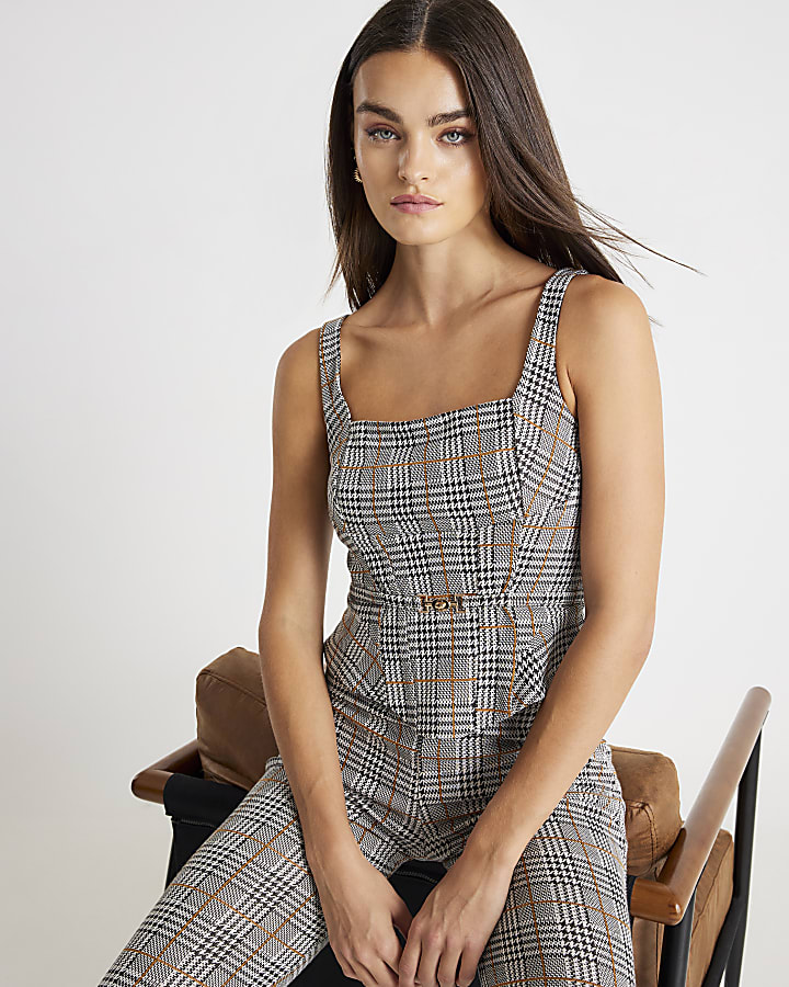 Grey Check Trim Corset Top
