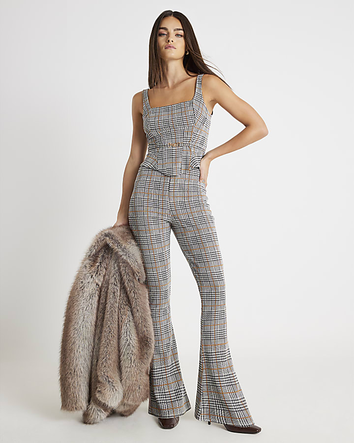 Grey Check Trim Corset Top