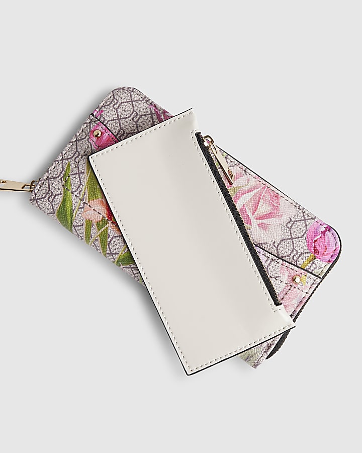 Pink Monogram Floral Pocket Front Purse