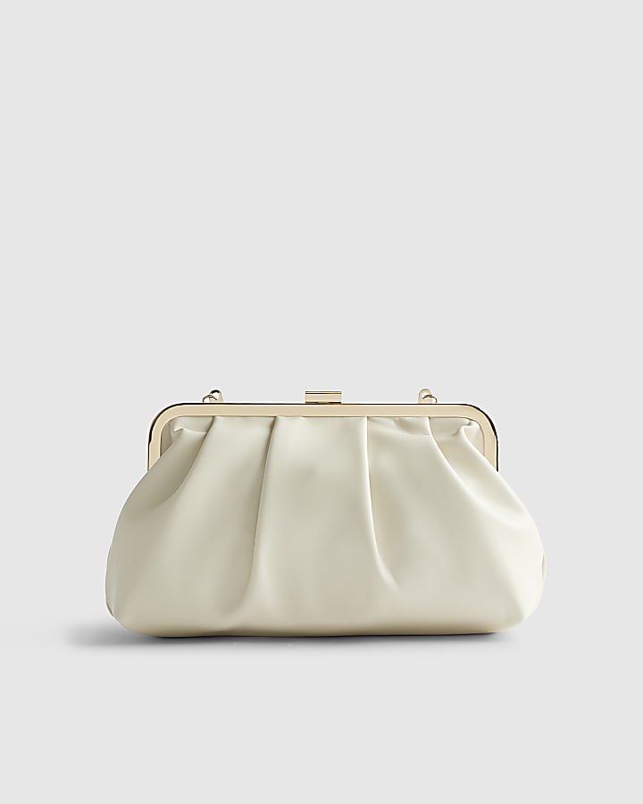 Cream Metal Frame Clutch Bag