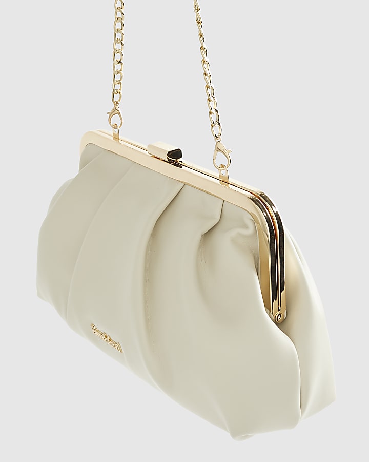Cream Metal Frame Clutch Bag