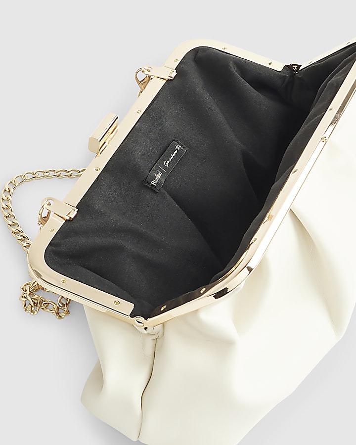 Cream Metal Frame Clutch Bag