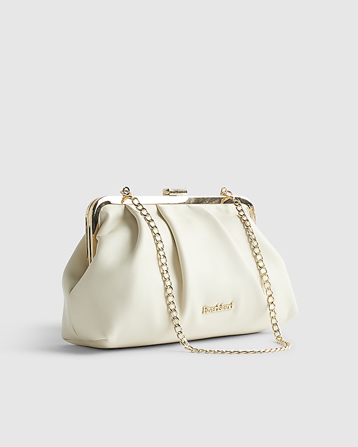Cream Metal Frame Clutch Bag