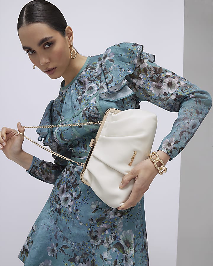 Cream Metal Frame Clutch Bag