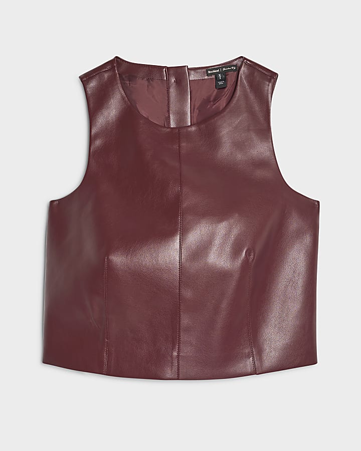 Red Faux Leather Shell Top
