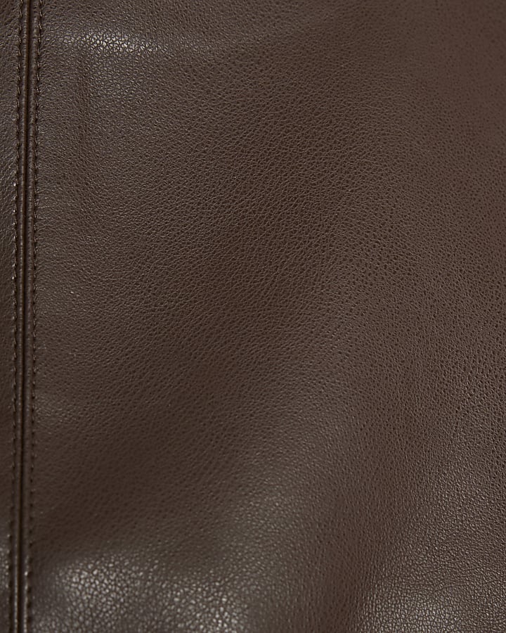 Brown Faux Leather Shell Top