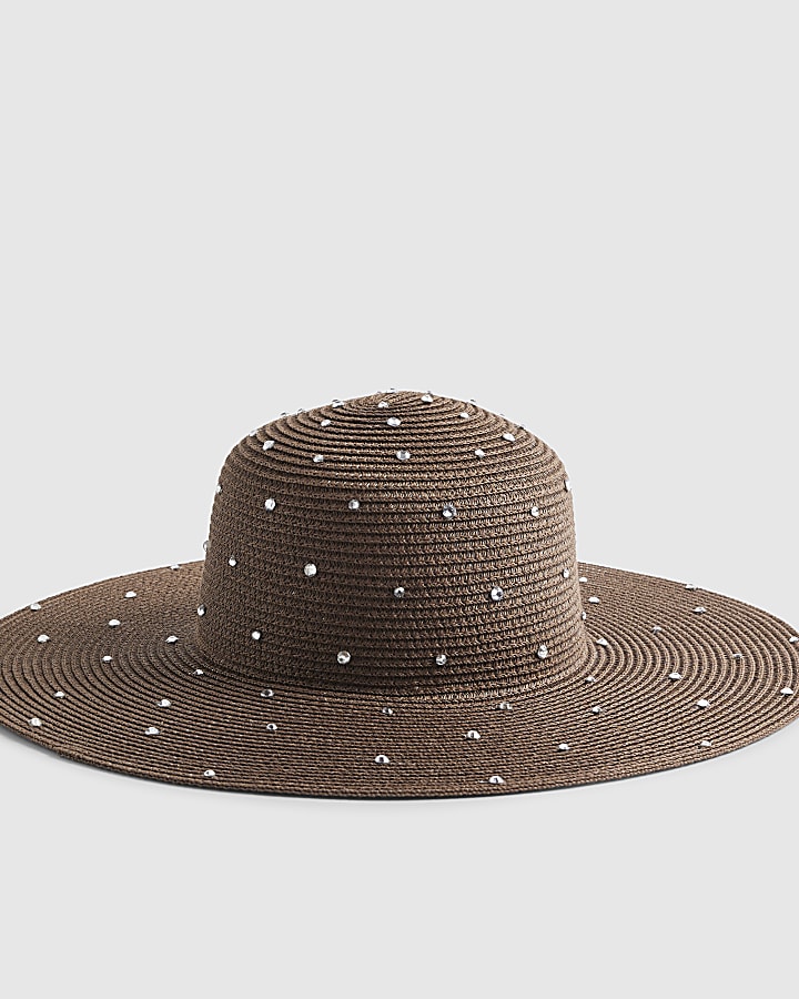 Brown Diamante Floppy Hat