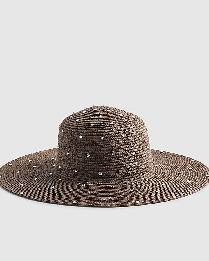 Brown Diamante Floppy Hat