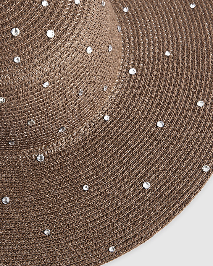 Brown Diamante Floppy Hat