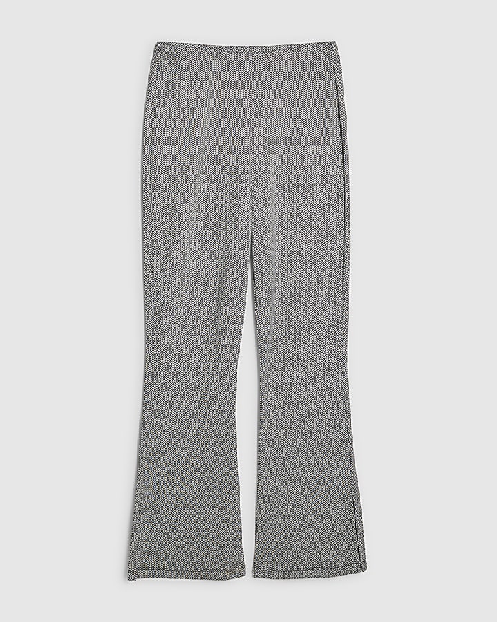 Grey Herringbone Flared Trousers