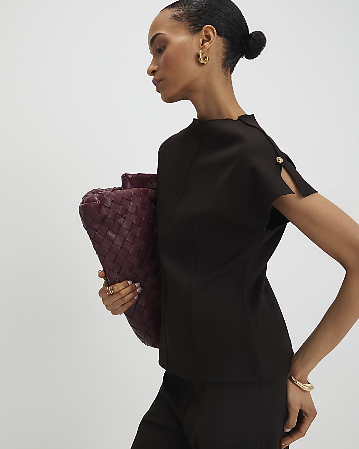 Brown Short Sleeve Interlock Top