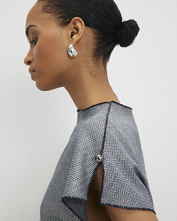 Grey Short Sleeve Herringbone Interlock Top