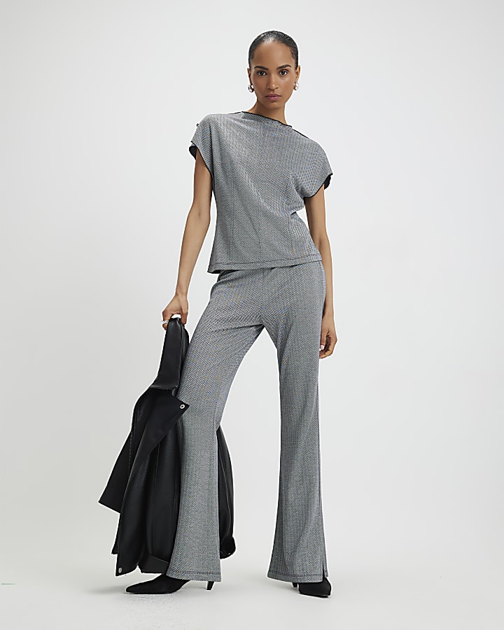 Grey Short Sleeve Herringbone Interlock Top