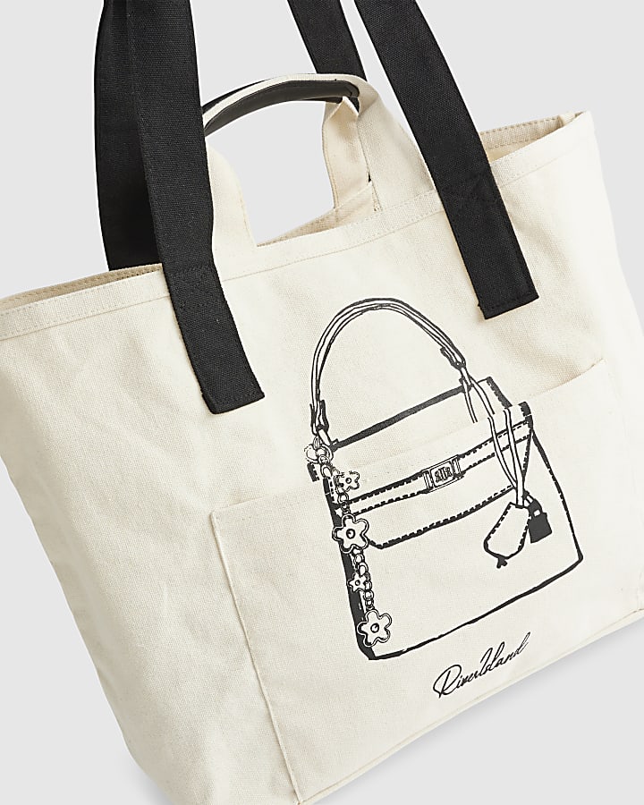 Beige Pocket Front Tote Bag