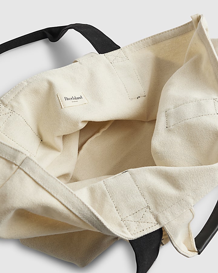 Beige Pocket Front Tote Bag