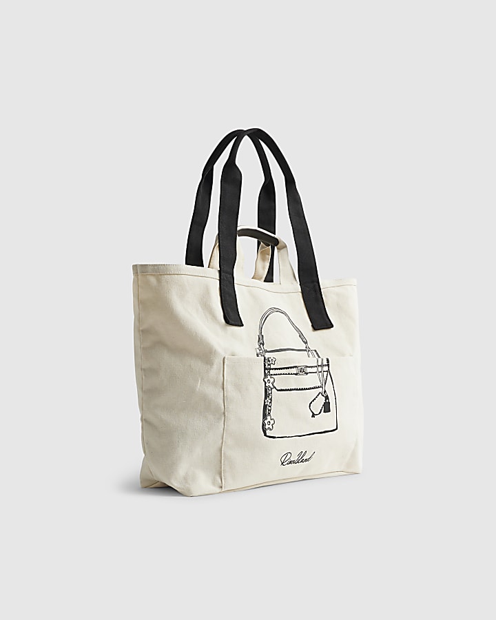 Beige Pocket Front Tote Bag