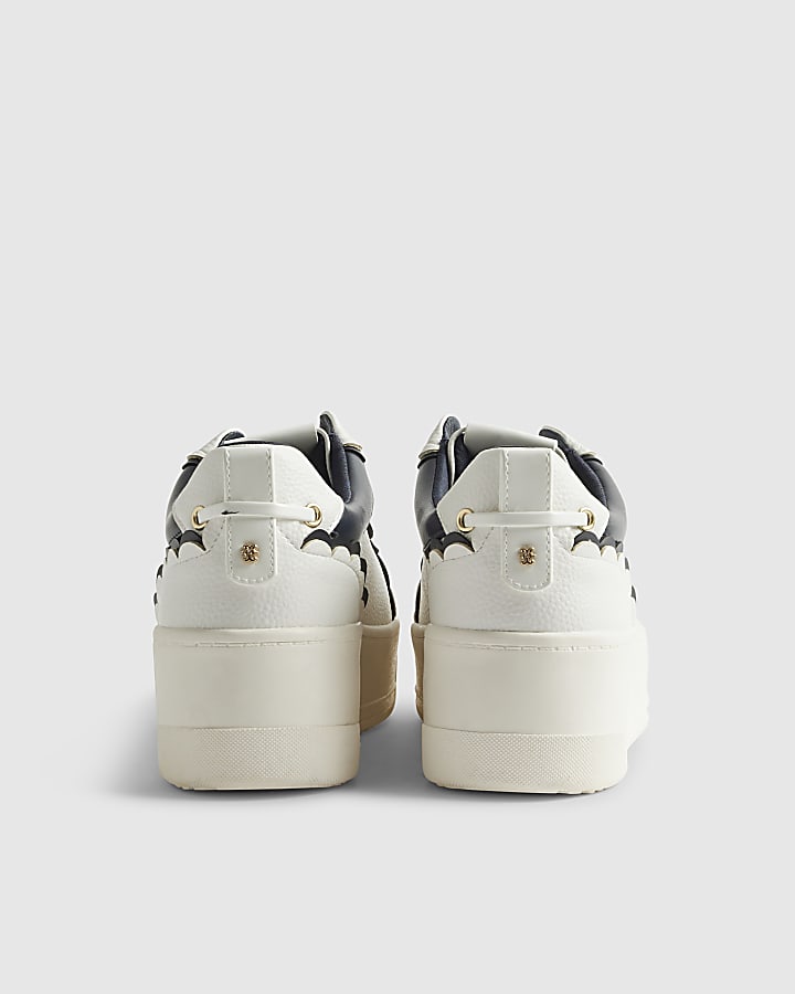 White Scallop Trim Slip On Trainers